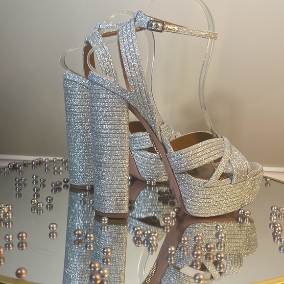 Aquazzura Sundance Silver Glitter Platform Heeled Sandals Sz 39 - Picture 11 of 17